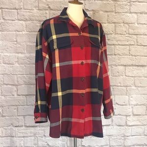 Vintage Eddie Bauer 90s red/blue plaid Shacket, L, Back in Style and CUTE!